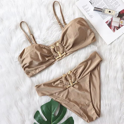 Shiny Rhinestone Bikini 2024 Sexy Solid One Shoulder Cut Out Push up Swimsuit Lady Crystal Bathing Suit Brazilian Thong Swimwear