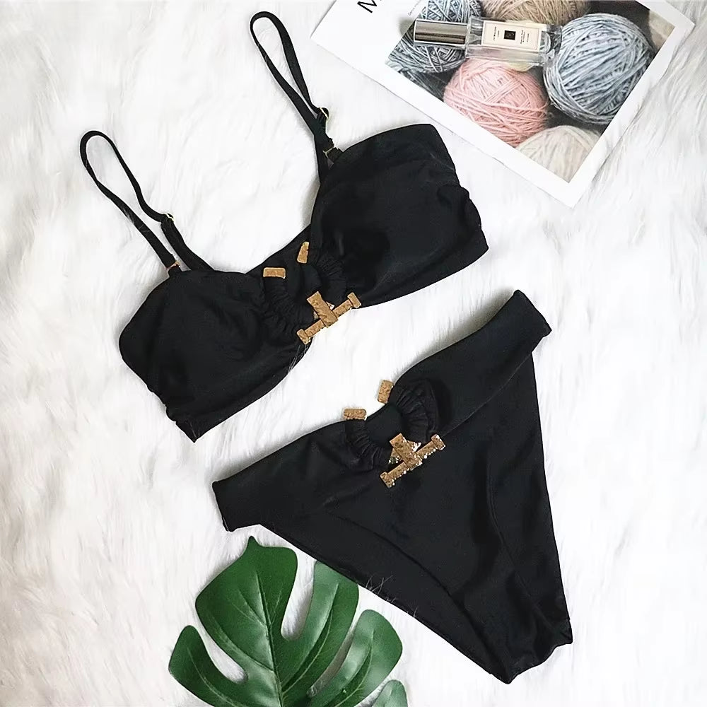 Shiny Rhinestone Bikini 2024 Sexy Solid One Shoulder Cut Out Push up Swimsuit Lady Crystal Bathing Suit Brazilian Thong Swimwear