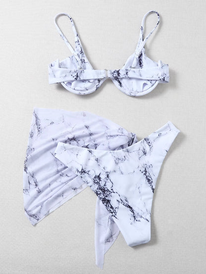 Sexy Marble Print Bikini 2021 Women Push up Bra Underwire 3 Piece Swimsuit Brazilian Beach Bathing Suit Swimwear Swimming Suits