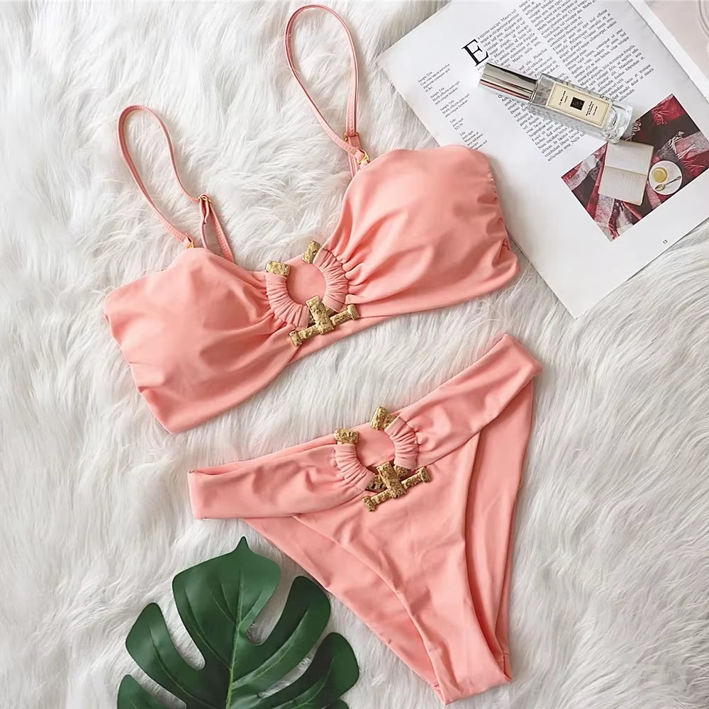 Shiny Rhinestone Bikini 2024 Sexy Solid One Shoulder Cut Out Push up Swimsuit Lady Crystal Bathing Suit Brazilian Thong Swimwear