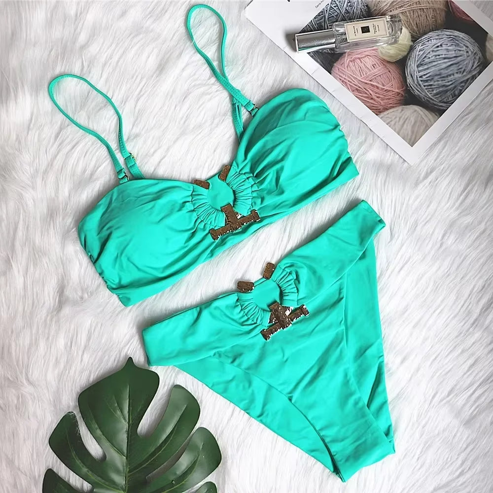 Shiny Rhinestone Bikini 2024 Sexy Solid One Shoulder Cut Out Push up Swimsuit Lady Crystal Bathing Suit Brazilian Thong Swimwear