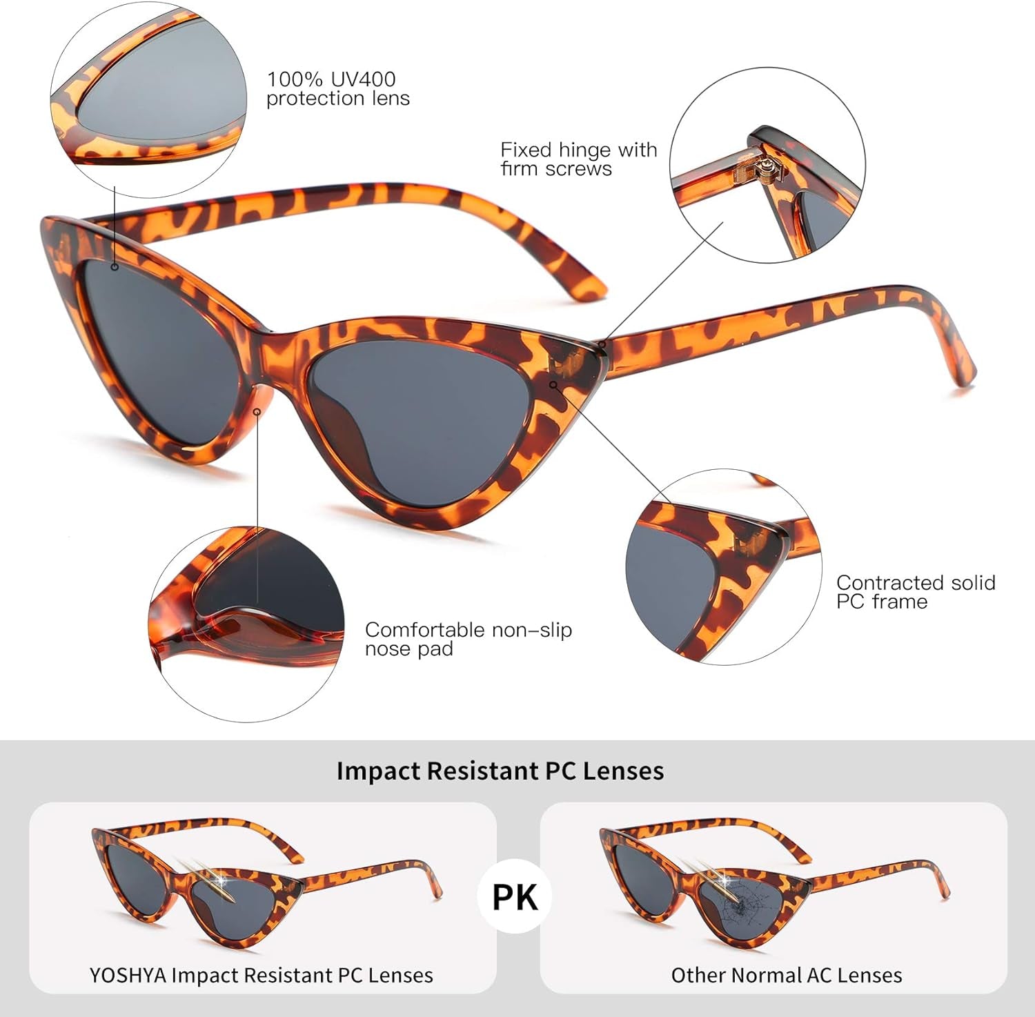 Cat Eye Sunglasses for Women, Retro Narrow Pointy Cateye Womens Sun Glasses