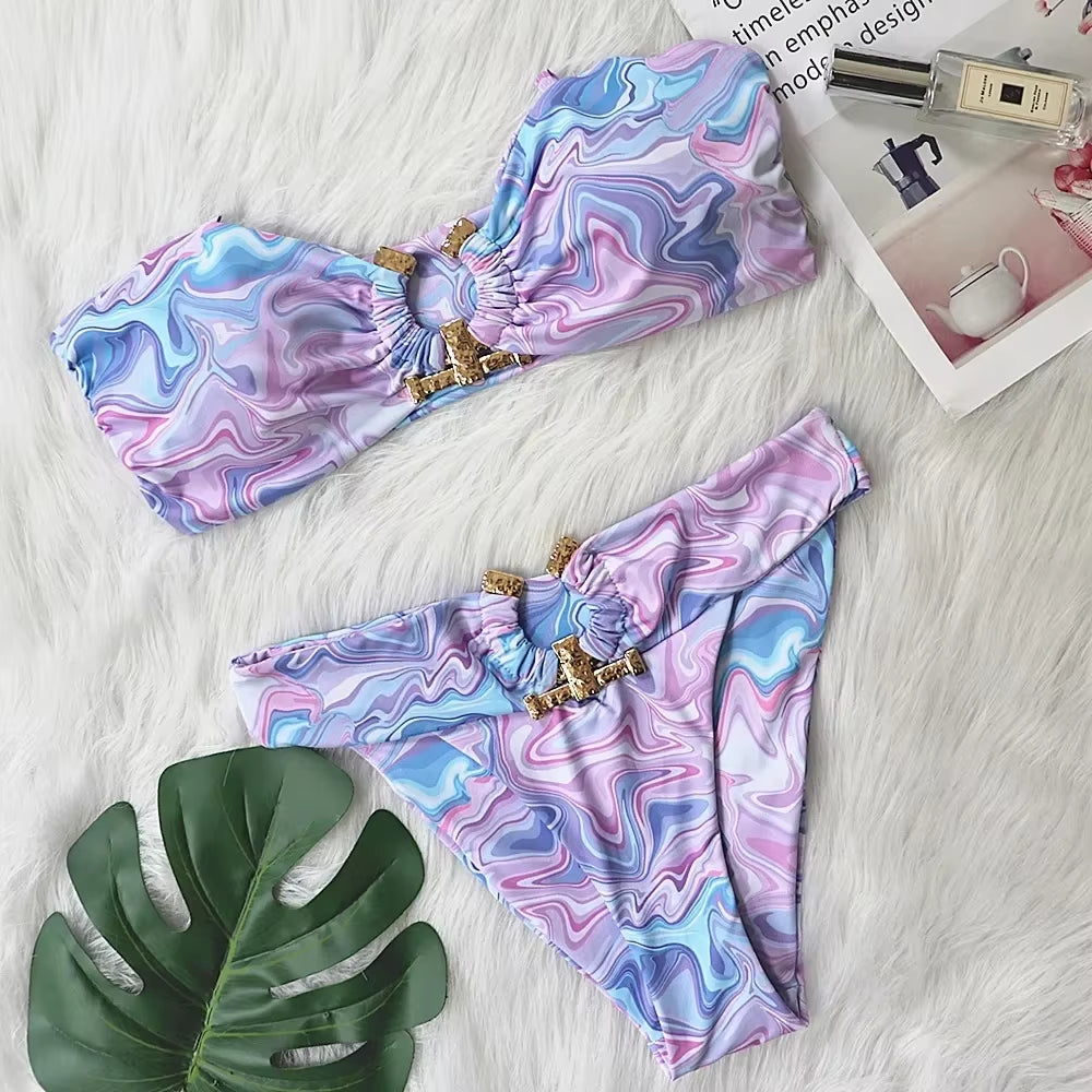 Shiny Rhinestone Bikini 2024 Sexy Solid One Shoulder Cut Out Push up Swimsuit Lady Crystal Bathing Suit Brazilian Thong Swimwear