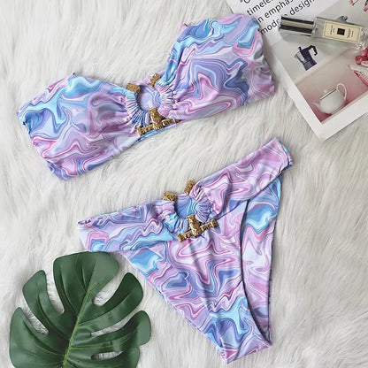 Shiny Rhinestone Bikini 2024 Sexy Solid One Shoulder Cut Out Push up Swimsuit Lady Crystal Bathing Suit Brazilian Thong Swimwear