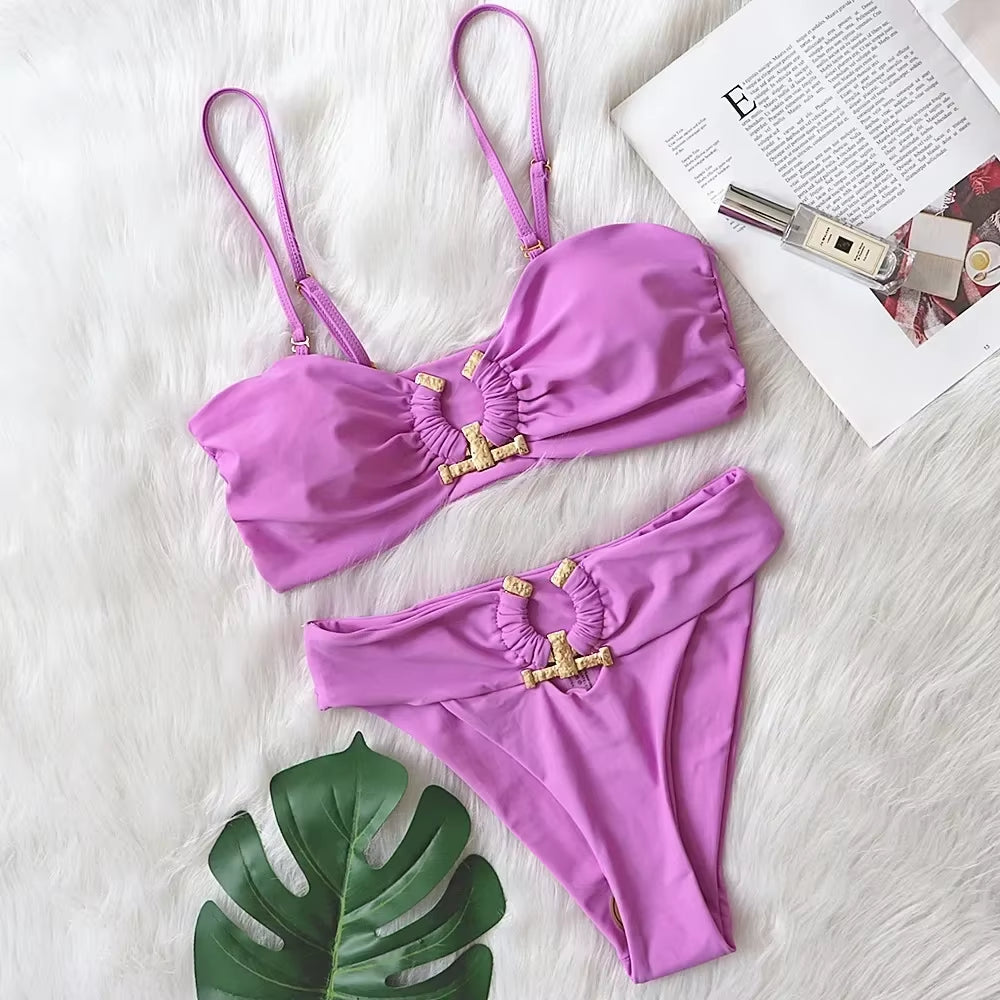 Shiny Rhinestone Bikini 2024 Sexy Solid One Shoulder Cut Out Push up Swimsuit Lady Crystal Bathing Suit Brazilian Thong Swimwear