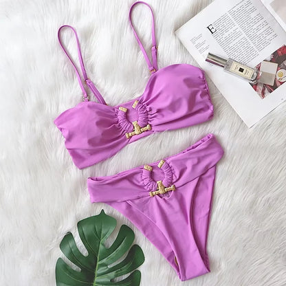 Shiny Rhinestone Bikini 2024 Sexy Solid One Shoulder Cut Out Push up Swimsuit Lady Crystal Bathing Suit Brazilian Thong Swimwear