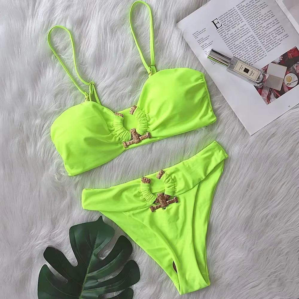 Shiny Rhinestone Bikini 2024 Sexy Solid One Shoulder Cut Out Push up Swimsuit Lady Crystal Bathing Suit Brazilian Thong Swimwear