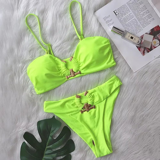 Shiny Rhinestone Bikini 2024 Sexy Solid One Shoulder Cut Out Push up Swimsuit Lady Crystal Bathing Suit Brazilian Thong Swimwear