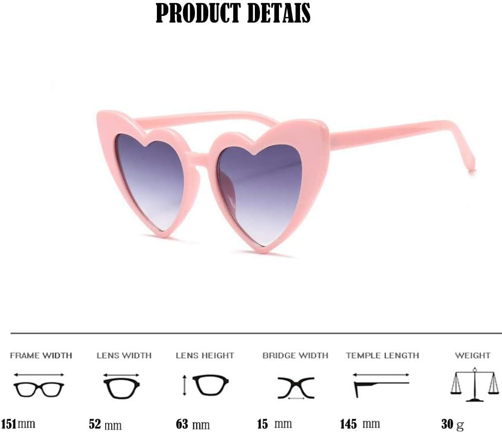 Love Heart Shaped Sunglasses for Women - Vintage Cat Eye Mod Style Retro Glasses as Christmas Gift
