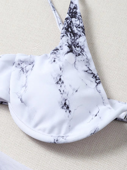 Sexy Marble Print Bikini 2021 Women Push up Bra Underwire 3 Piece Swimsuit Brazilian Beach Bathing Suit Swimwear Swimming Suits